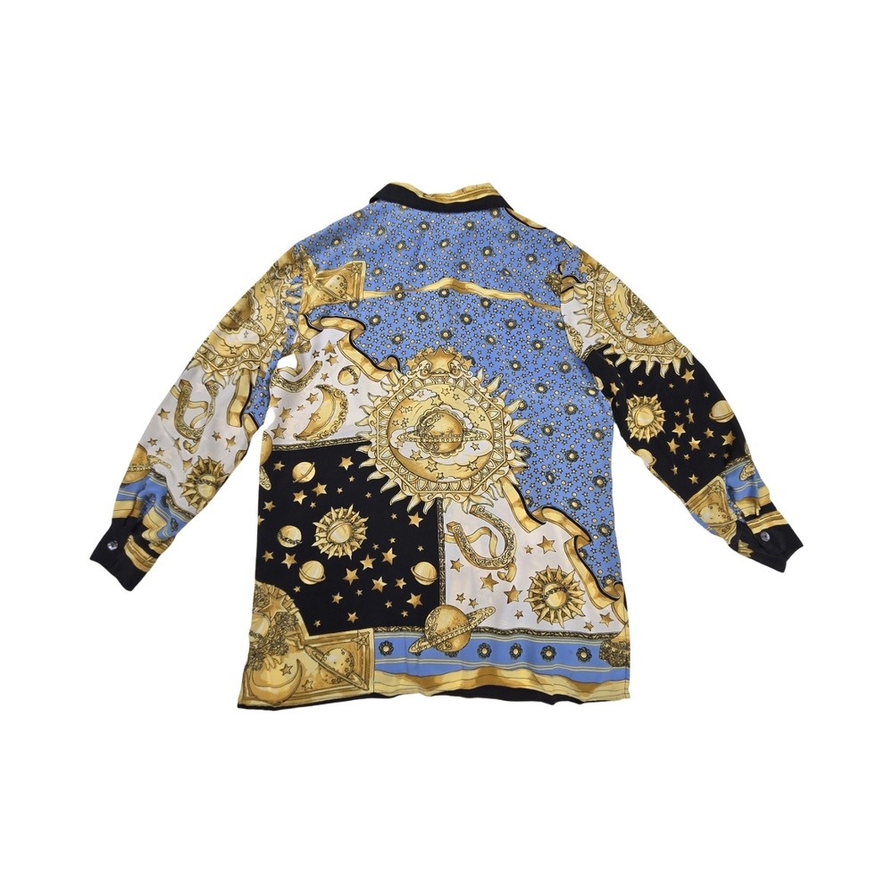 La Chine Classic Silk Celestial Sun Moon Star Button Down Shirt Vintage 80s 90s - Picture 3 of 8